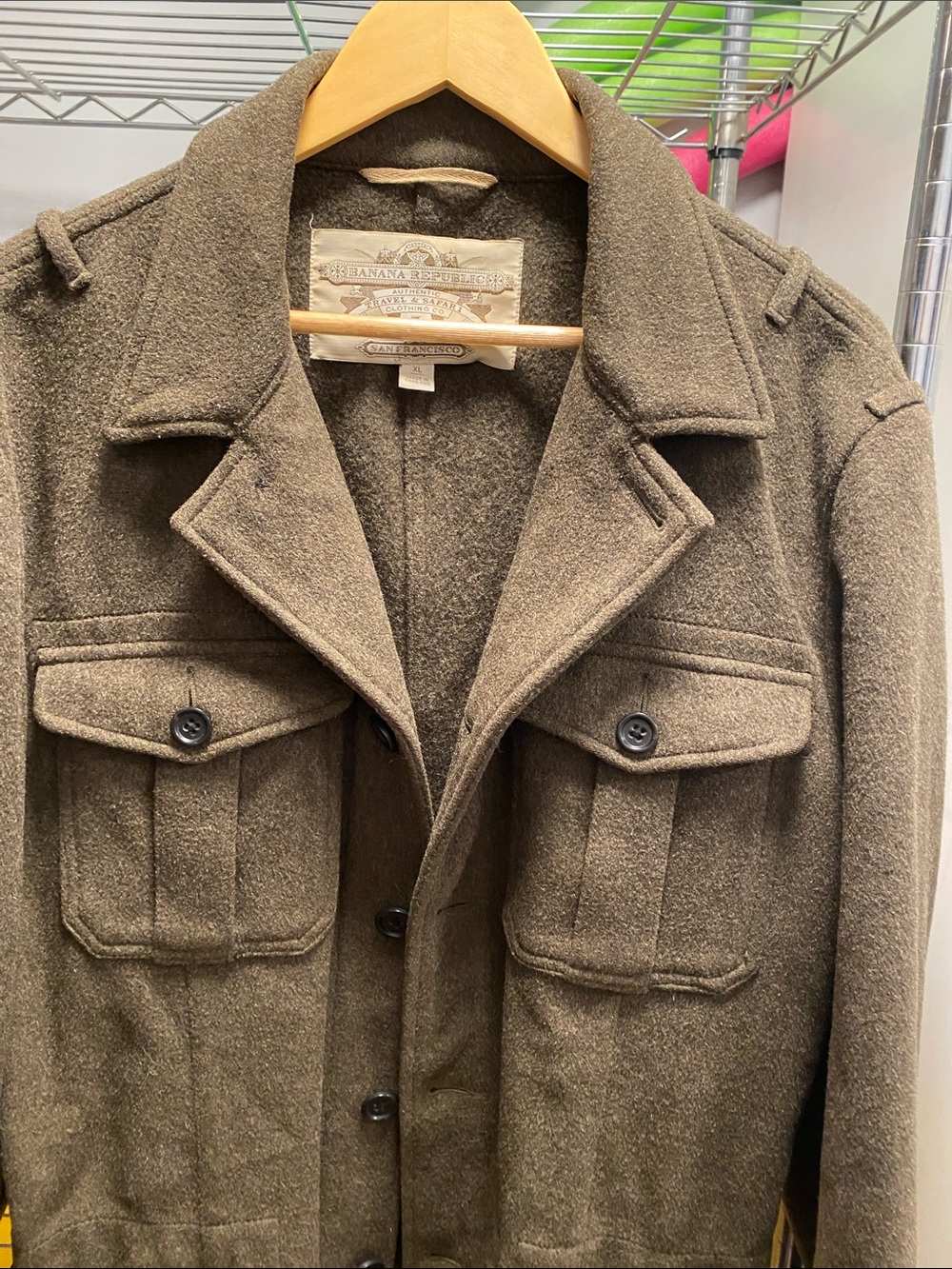 Banana Republic Men's Olive-Brown Wool Military Field Jacket